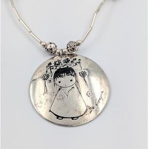 VTG Ted DeGrazia La Niña Native Girl Southwestern Necklace Signed Art to Wear